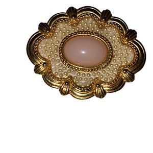 Vintage Brooch Pink and Gold Tone